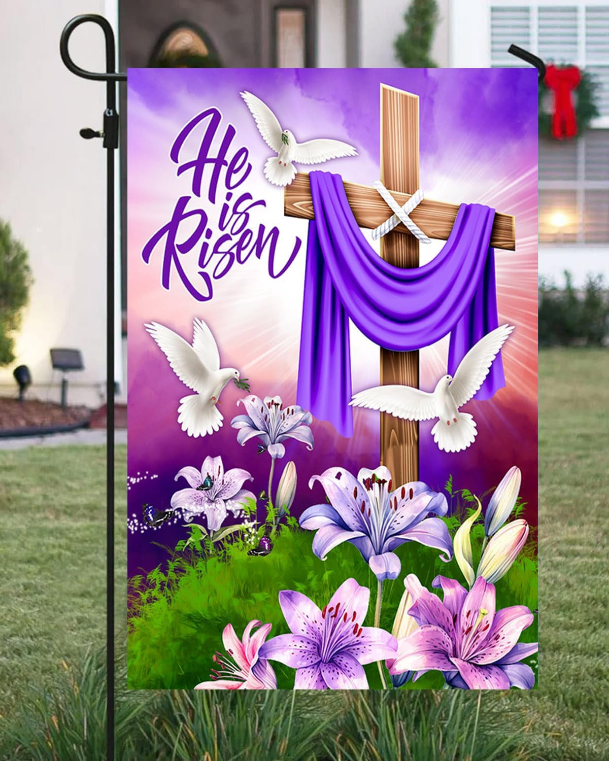 He Is Risen Spring Easter Garden Flag, Happy Easter Garden Flag, Easter Flags for Garden, Easter Flags for Garden, Garden Flags Easter 12X18 Double Sided