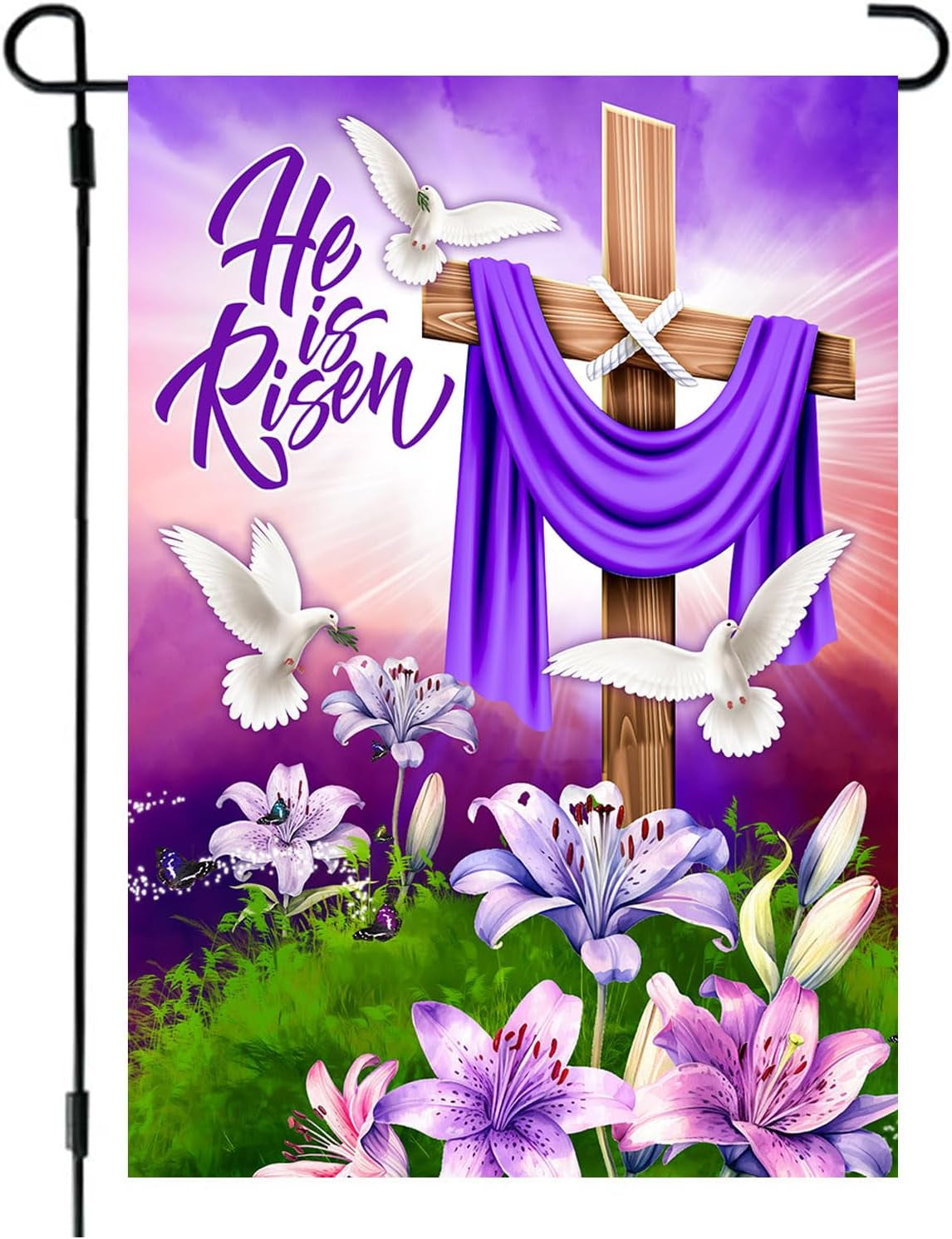 He Is Risen Spring Easter Garden Flag, Happy Easter Garden Flag, Easter Flags for Garden, Easter Flags for Garden, Garden Flags Easter 12X18 Double Sided
