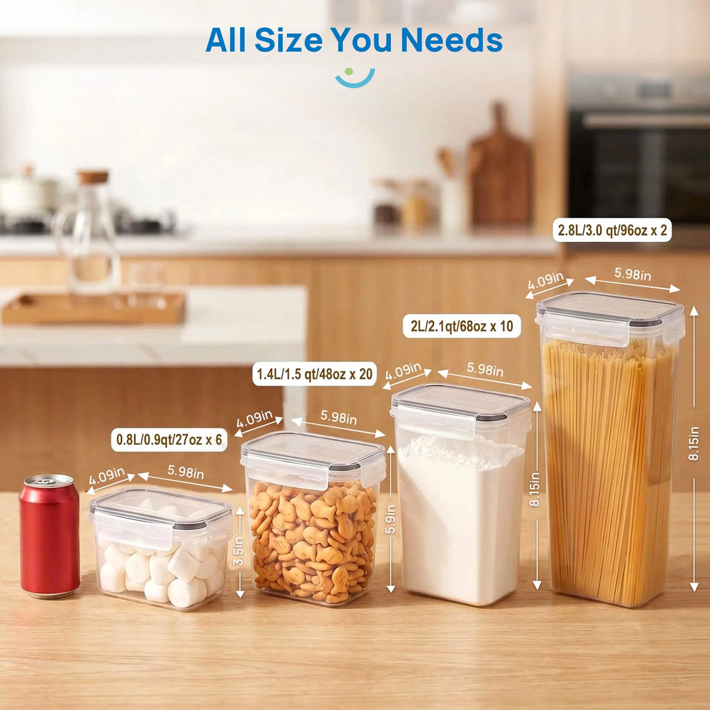 Airtight Food Storage Containers Set, 38Pcs Plastic Kitchen and Pantry Organization Canisters, Black
