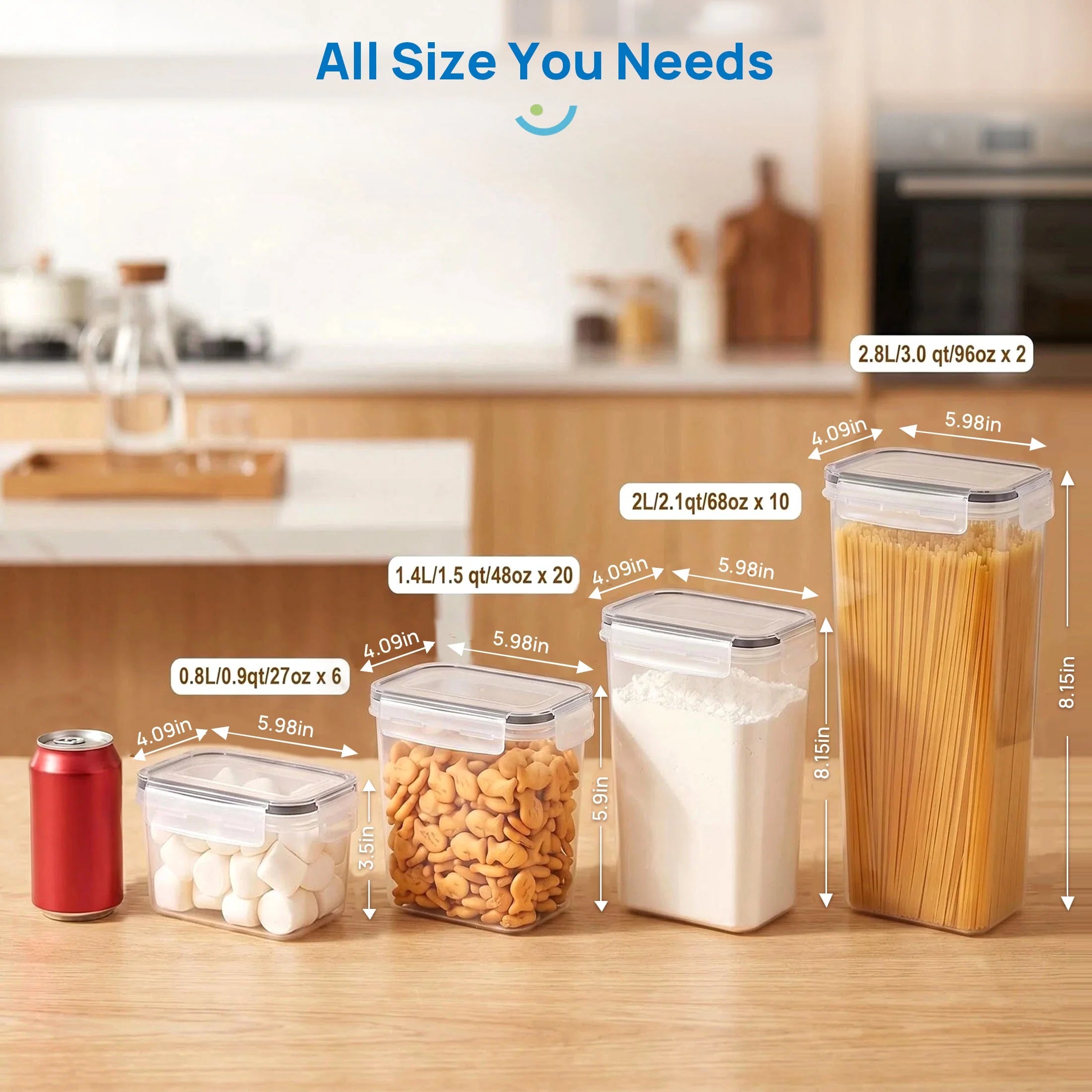 Airtight Food Storage Containers Set, 38Pcs Plastic Kitchen and Pantry Organization Canisters, Black