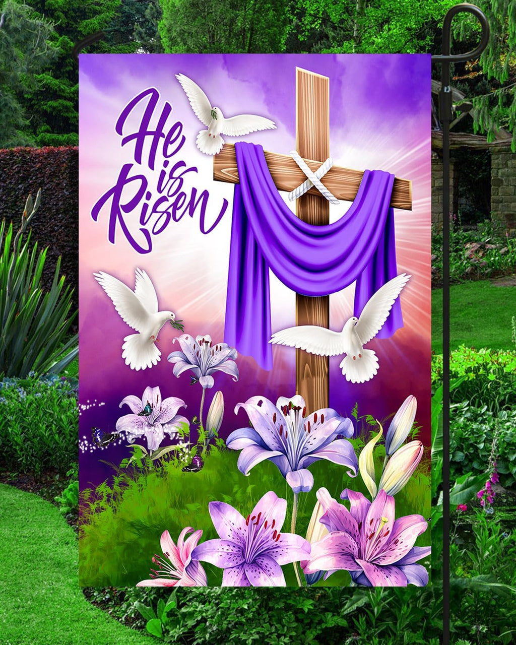 He Is Risen Spring Easter Garden Flag, Happy Easter Garden Flag, Easter Flags for Garden, Easter Flags for Garden, Garden Flags Easter 12X18 Double Sided