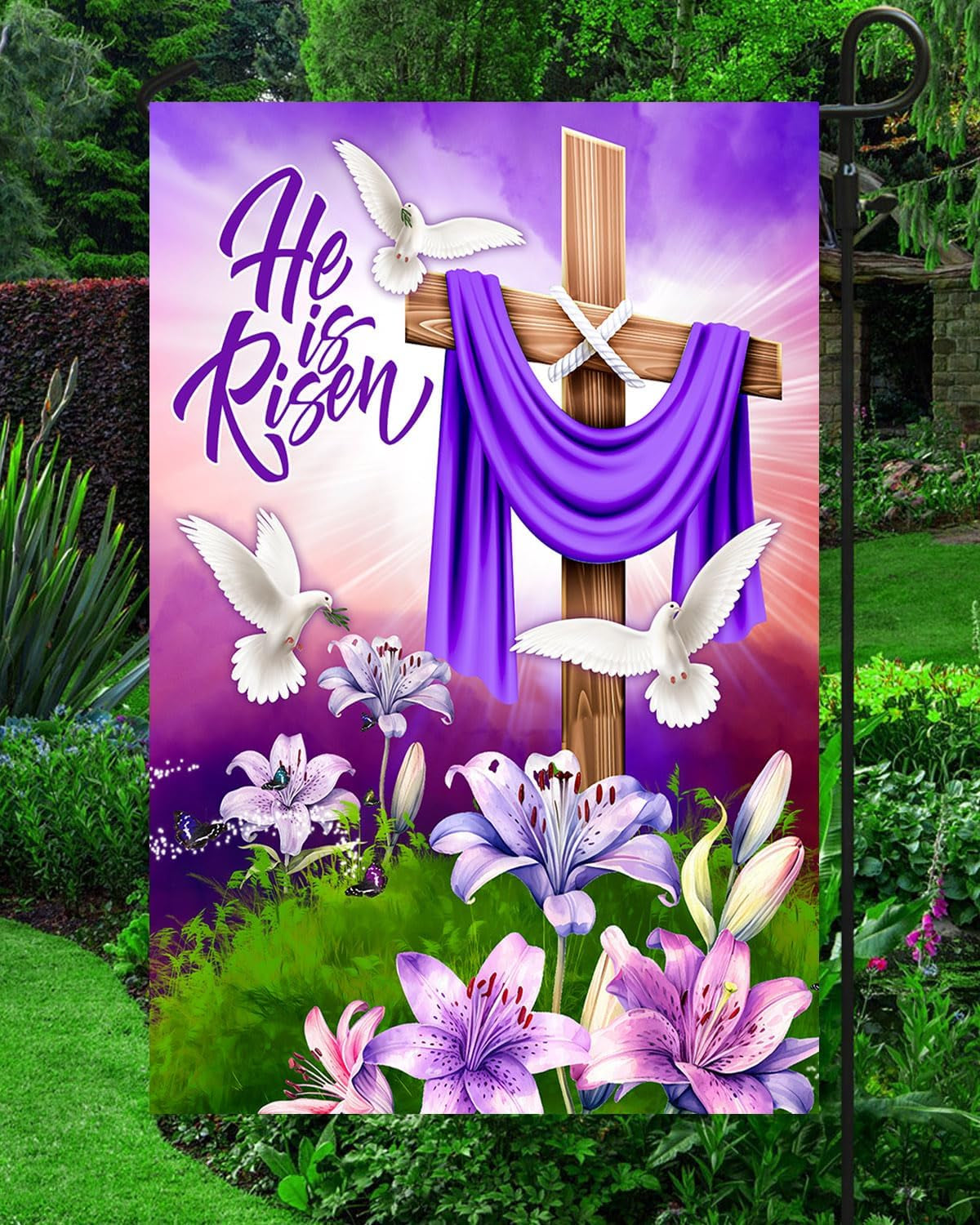 He Is Risen Spring Easter Garden Flag, Happy Easter Garden Flag, Easter Flags for Garden, Easter Flags for Garden, Garden Flags Easter 12X18 Double Sided