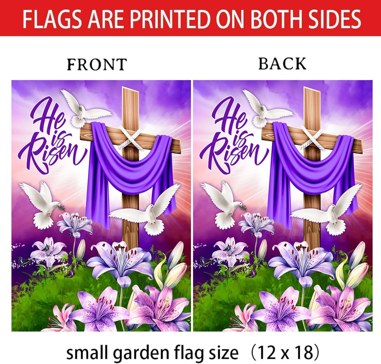 He Is Risen Spring Easter Garden Flag, Happy Easter Garden Flag, Easter Flags for Garden, Easter Flags for Garden, Garden Flags Easter 12X18 Double Sided