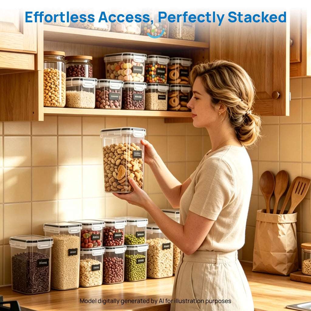 Airtight Food Storage Containers Set, 38Pcs Plastic Kitchen and Pantry Organization Canisters, Black
