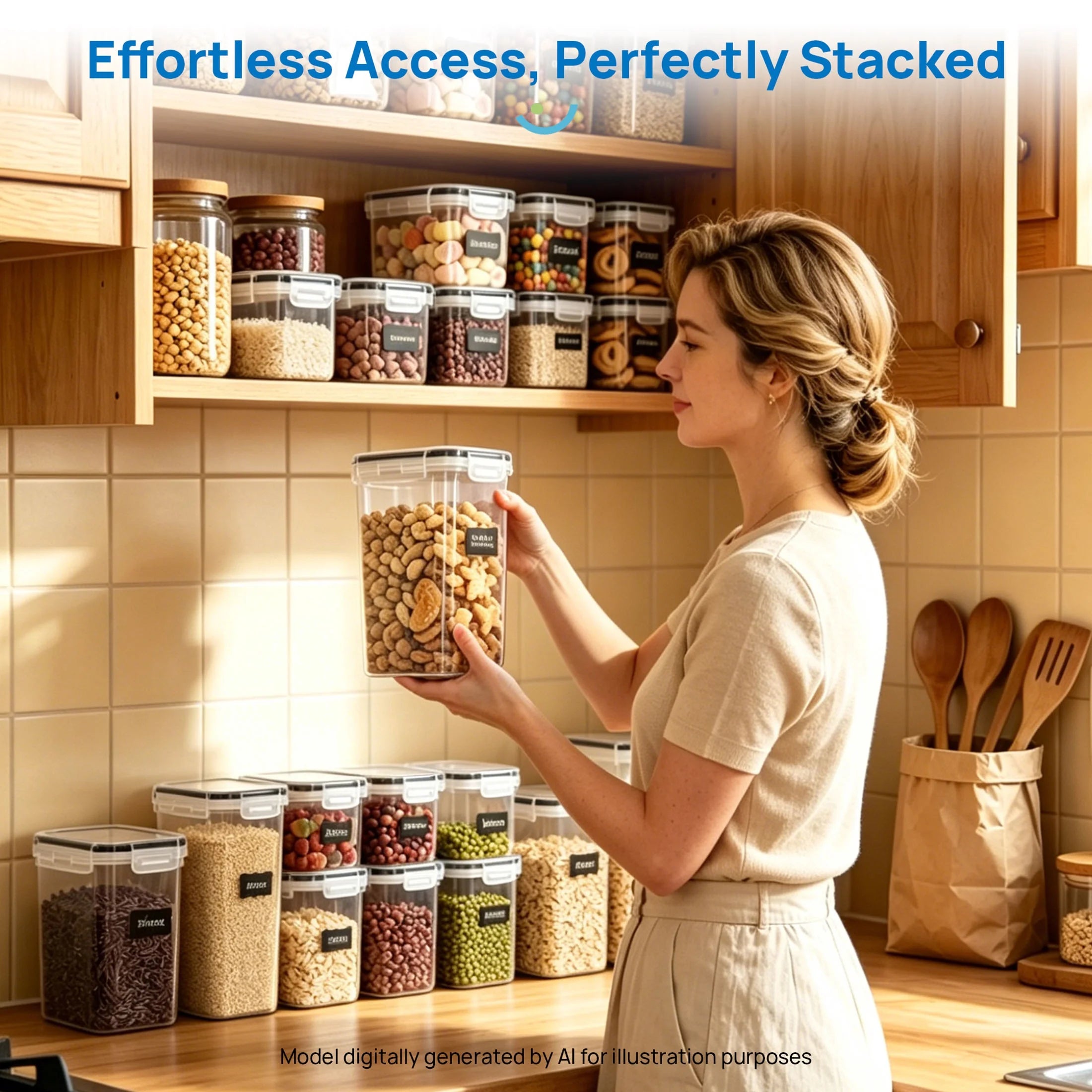 Airtight Food Storage Containers Set, 38Pcs Plastic Kitchen and Pantry Organization Canisters, Black