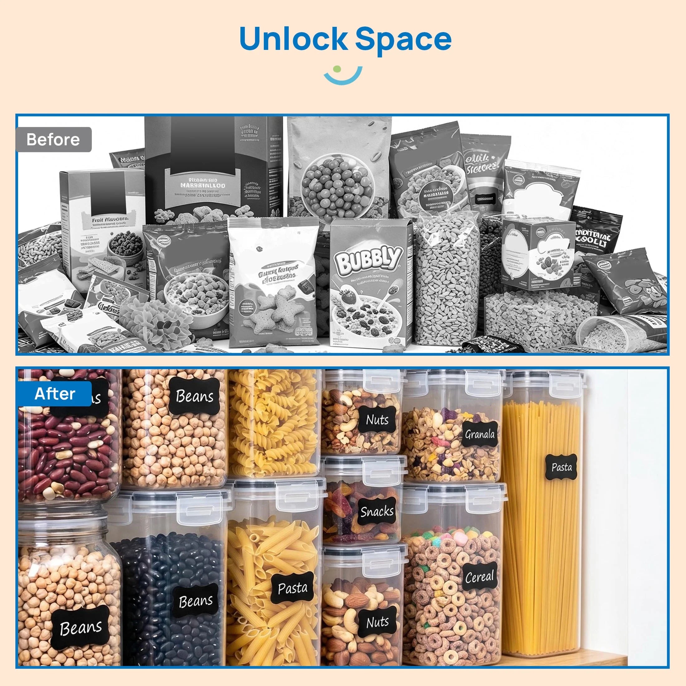 Airtight Food Storage Containers Set, 38Pcs Plastic Kitchen and Pantry Organization Canisters, Black