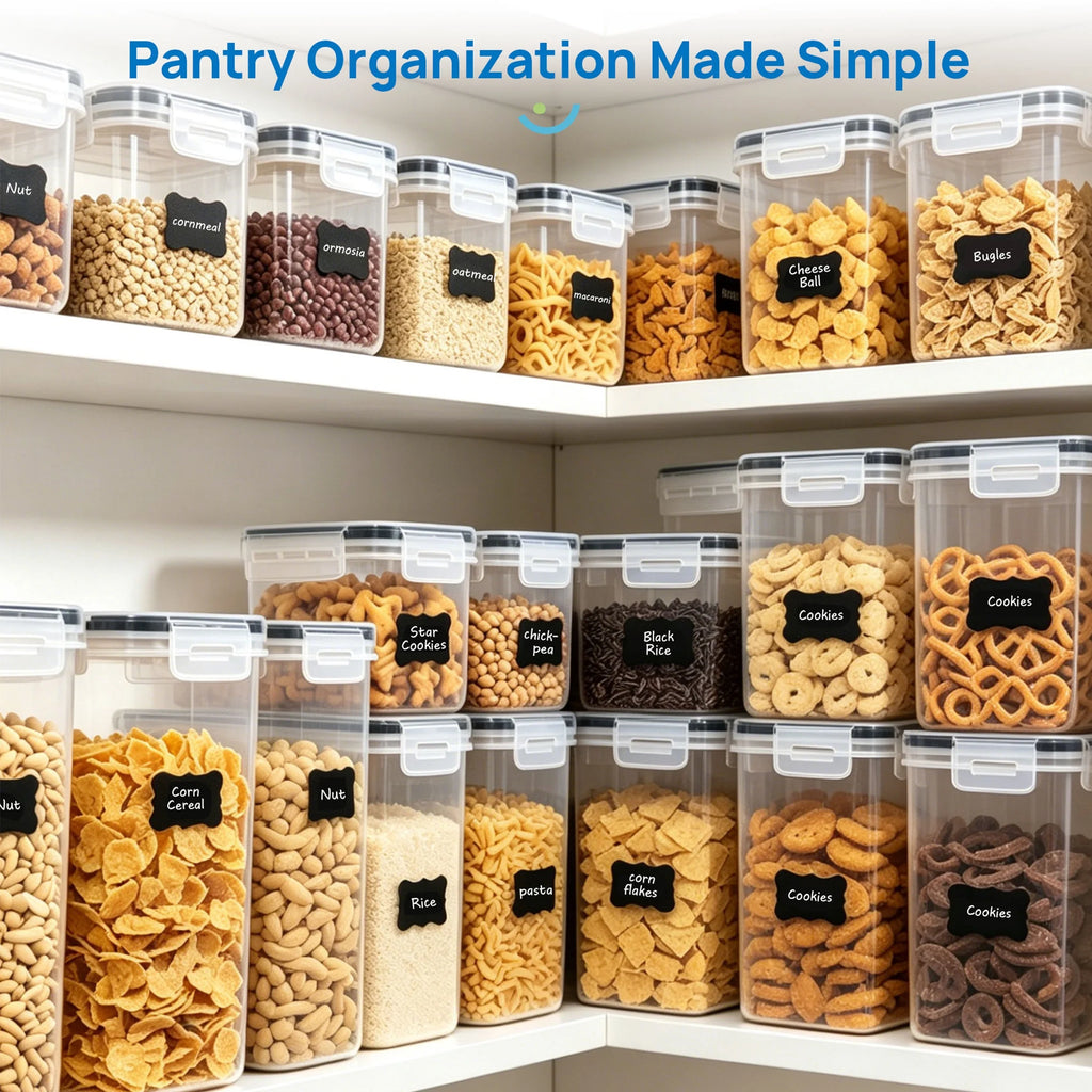 Airtight Food Storage Containers Set, 38Pcs Plastic Kitchen and Pantry Organization Canisters, Black